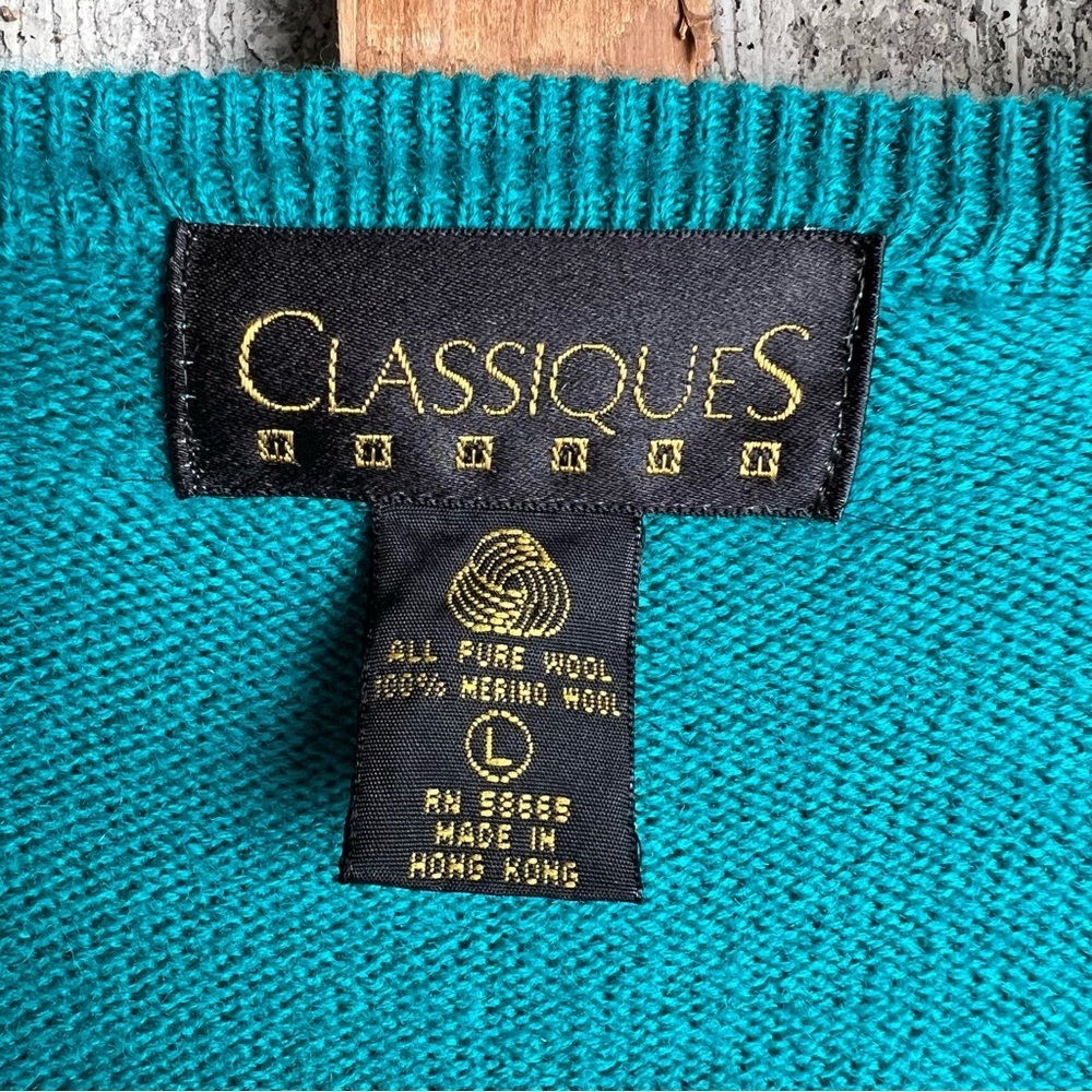 Teal Merino Wool Gold Button Cardigan - Picture 4 of 5